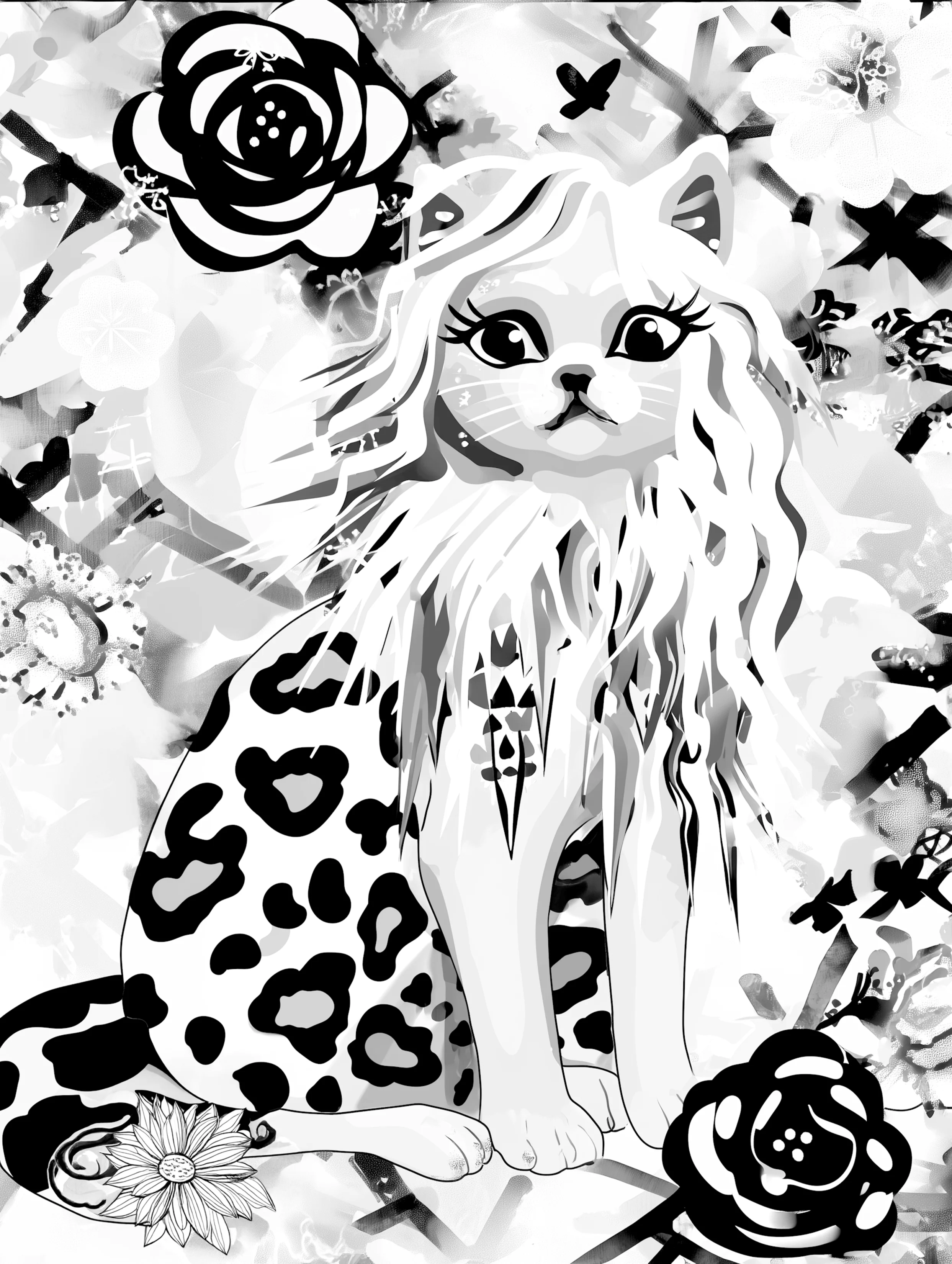 Free printable kitten coloring page featuring kitten with beautiful long hair